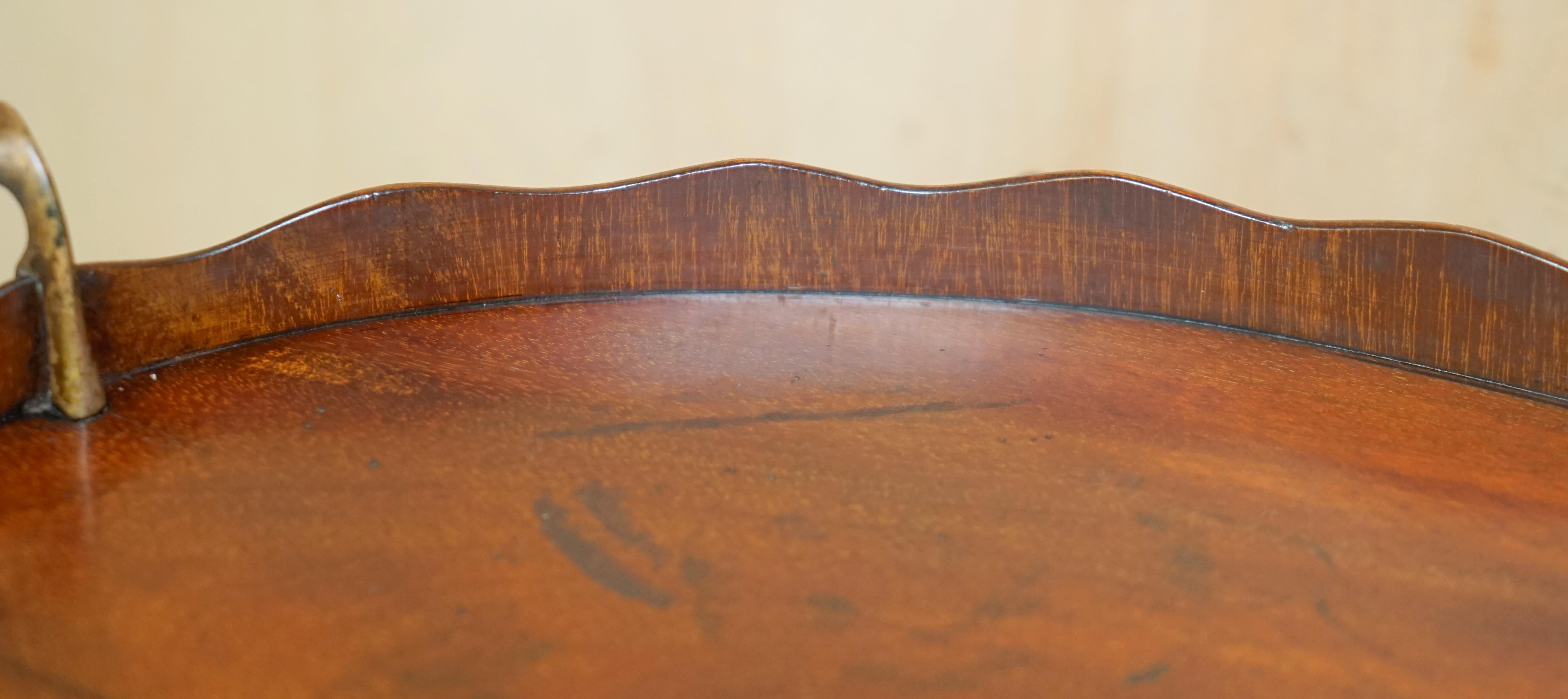 ANTIQUE CiRCA 1880 SHERATON REVIVAL SATINWOOD WALNUT SERVING TRAY BRONZE HANDLEs im Angebot 2