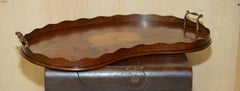 ANTIQUE CiRCA 1880 SHERATON REVIVAL SATINWOOD WALNUT SERVING TRAY BRONZE HANDLEs