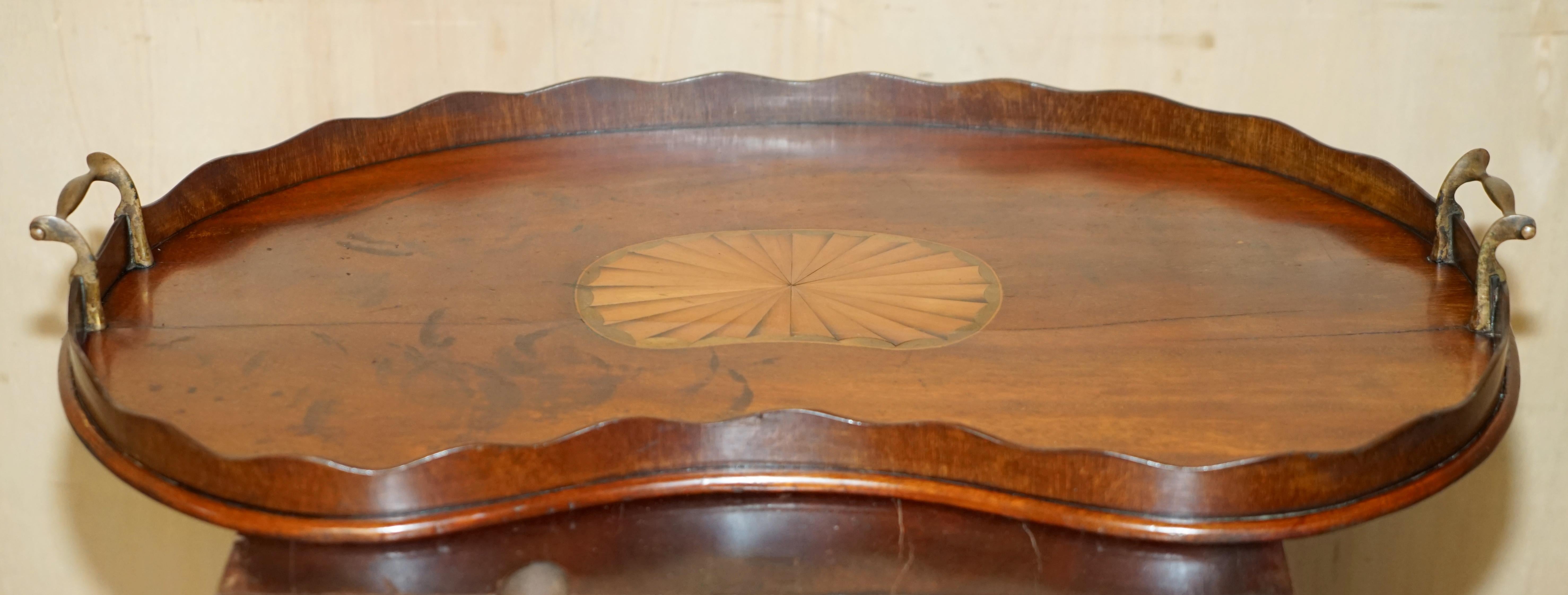 High Victorian ANTIQUE CiRCA 1880 SHERATON REVIVAL SATINWOOD WALNUT SERVING TRAY BRONZE HANDLEs For Sale