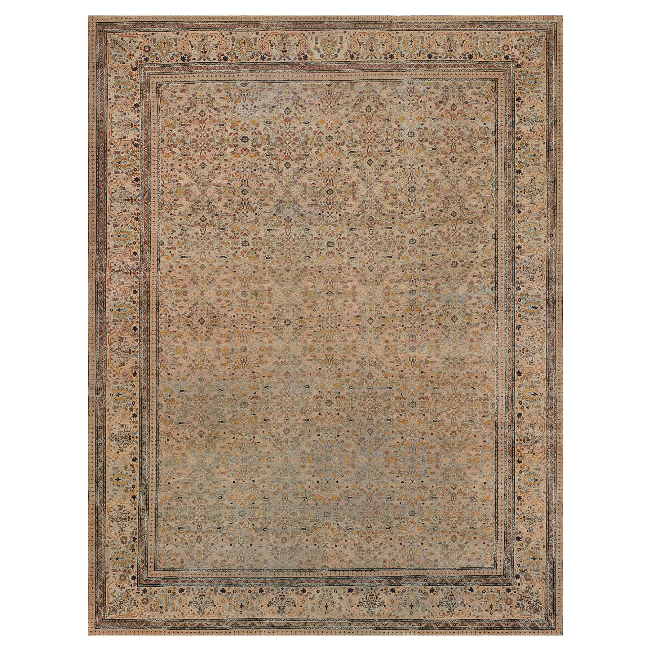 Antique Circa-1880 Soft-Blush Floral Wool Persian Tabriz Rug