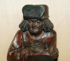 Antico circa 1880 Super Raro Black Forest intagliato e dipinto a mano Gancio a frusta