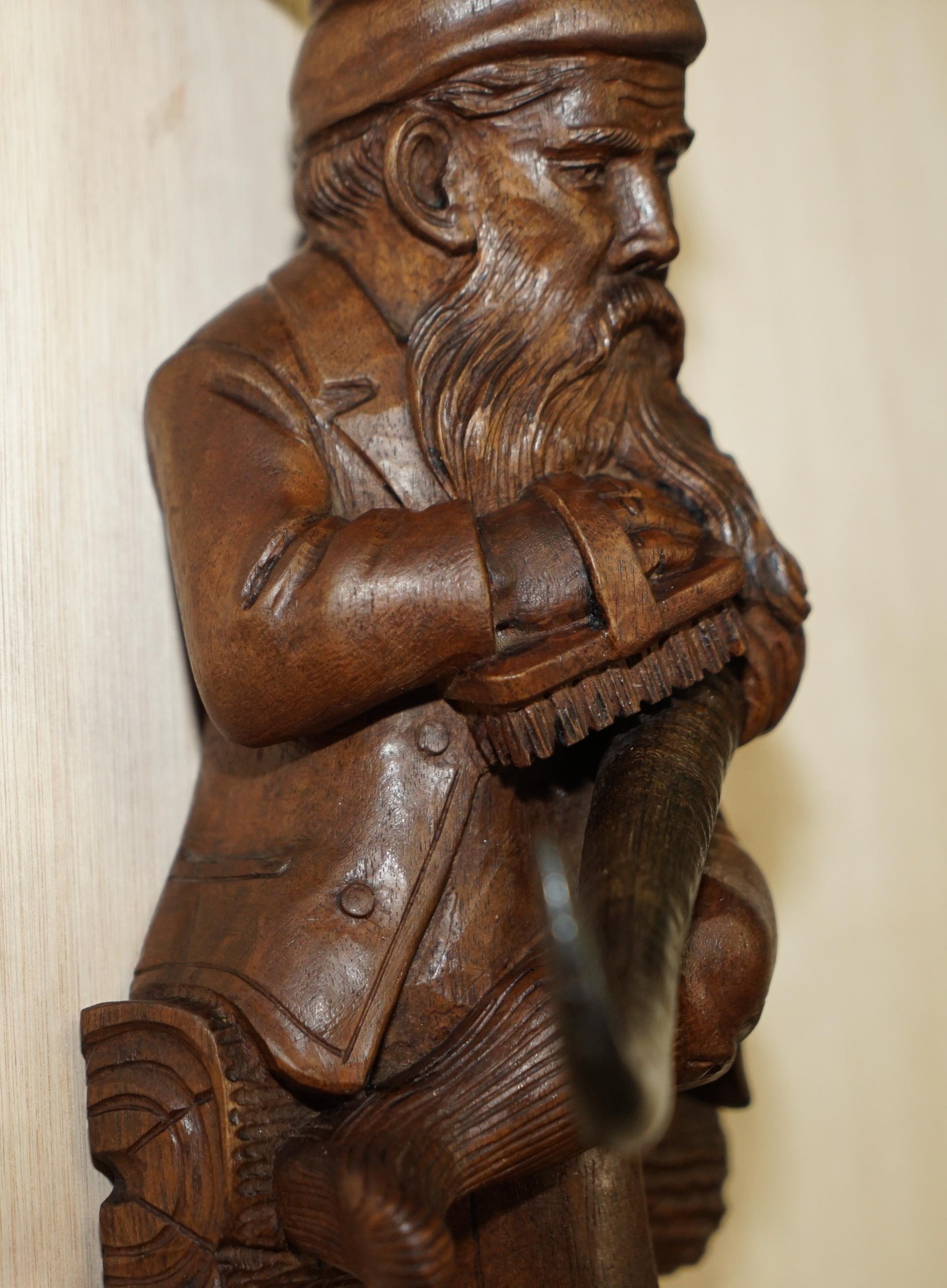 Antique circa 1880 Super Rare Black Forest Hand Carved Dwarf Knome Whip Hook 2