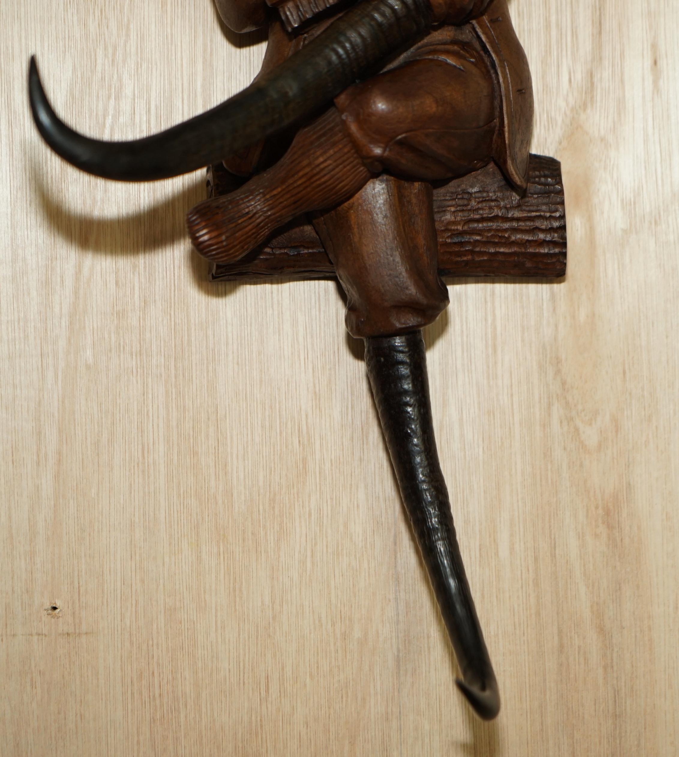 Swiss Antique circa 1880 Super Rare Black Forest Hand Carved Dwarf Knome Whip Hook