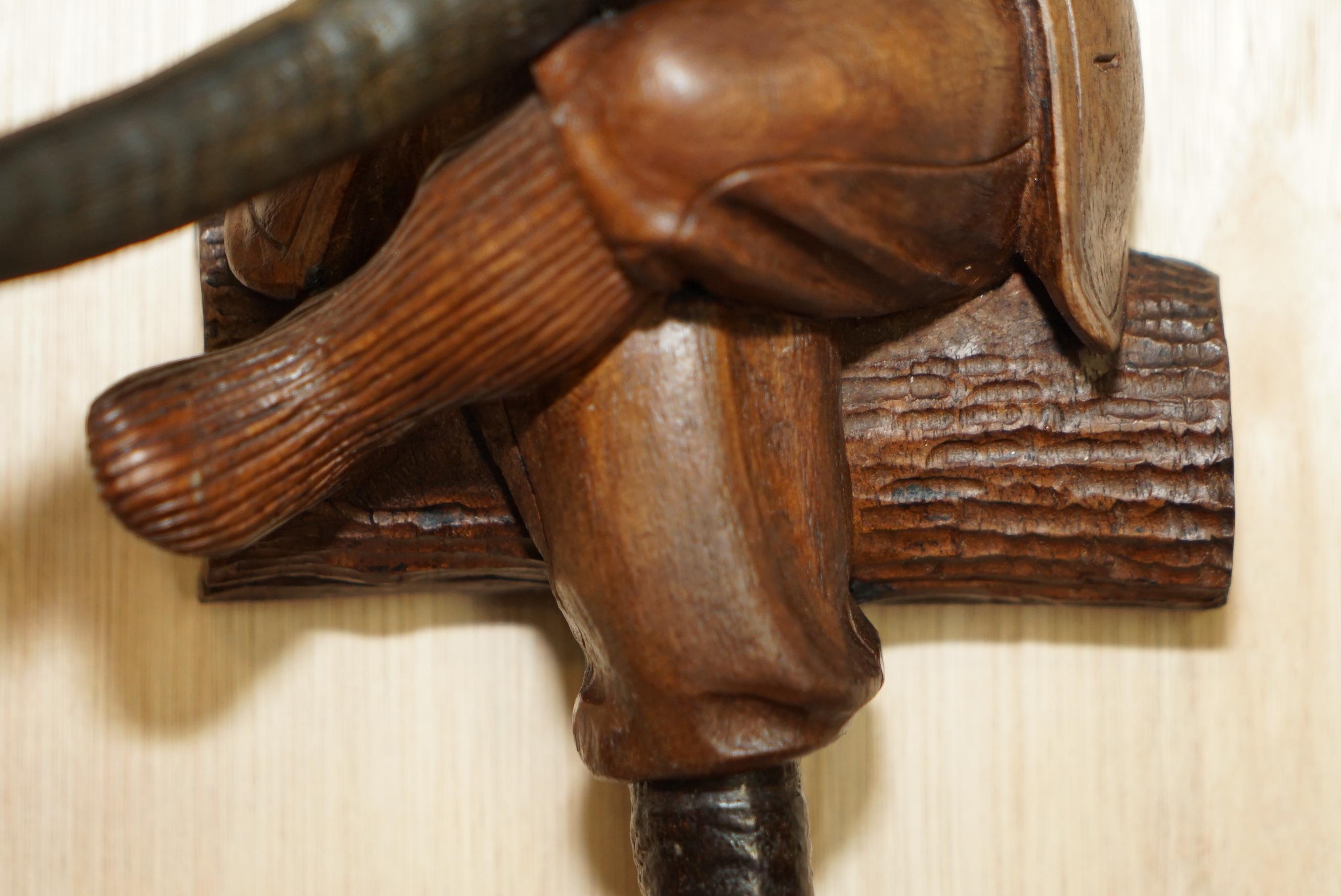 Hand-Crafted Antique circa 1880 Super Rare Black Forest Hand Carved Dwarf Knome Whip Hook
