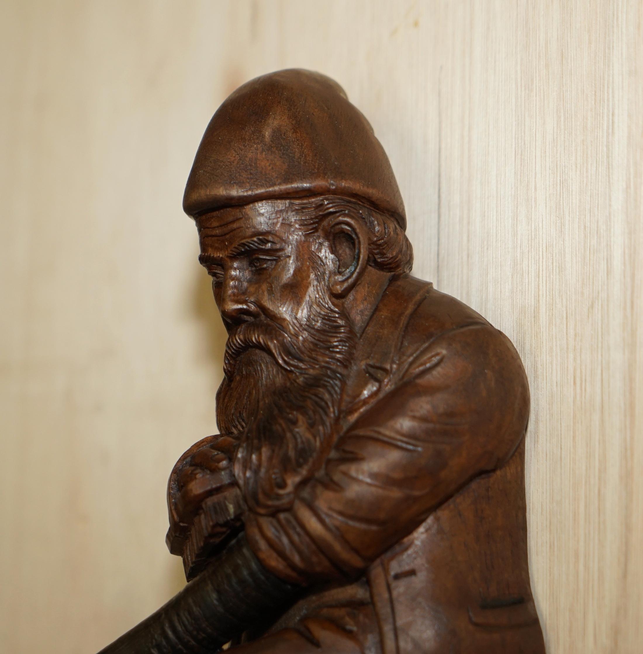 Late 19th Century Antique circa 1880 Super Rare Black Forest Hand Carved Dwarf Knome Whip Hook