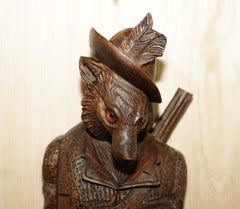 Antique vers 1880 Super rare œil de fouet en verre de la Forêt-Noire sculpté à la main en forme de fouet de renard