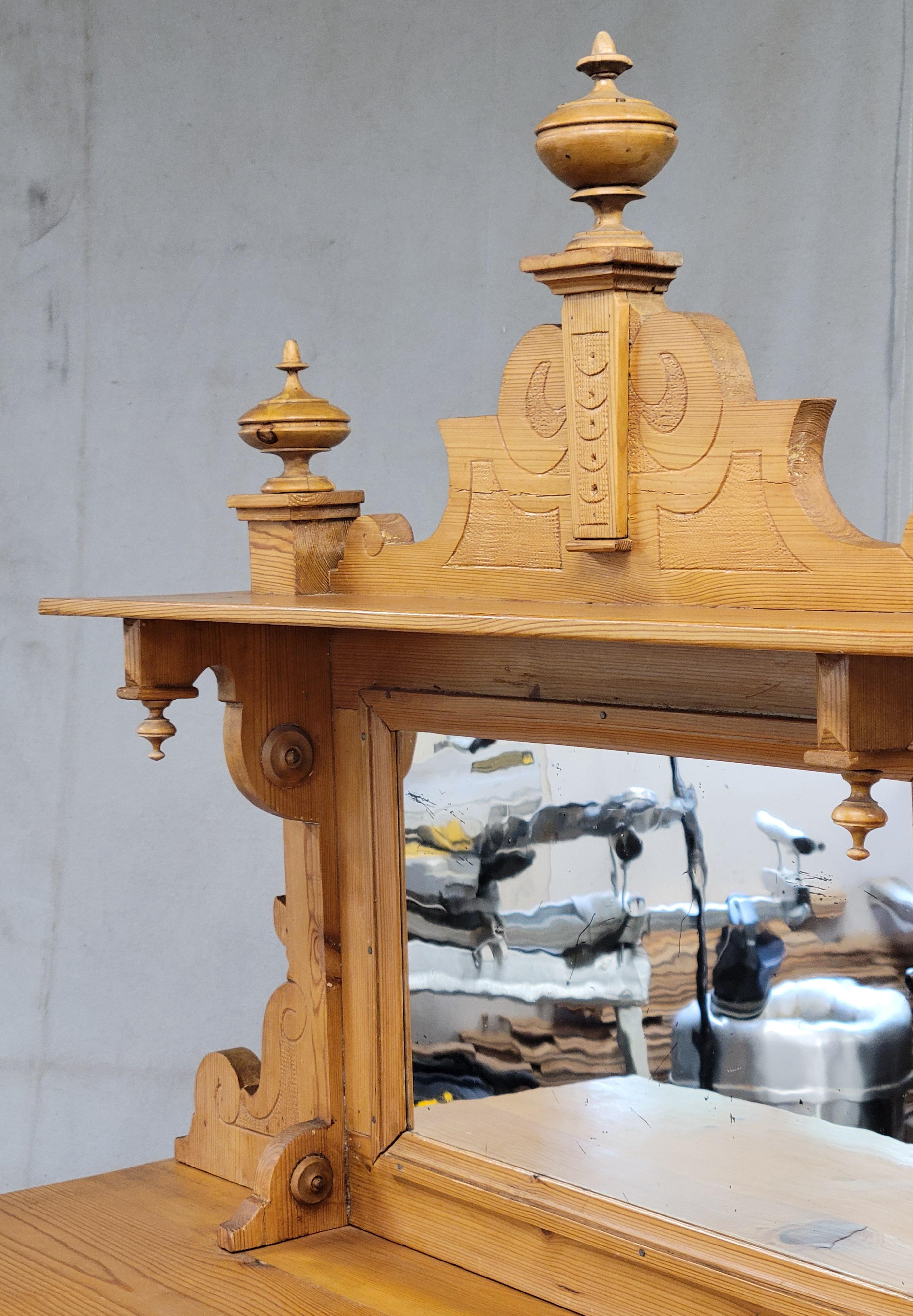 Antique Mirror, credenza in pino svedese del 1880 con specchio in vendita 6