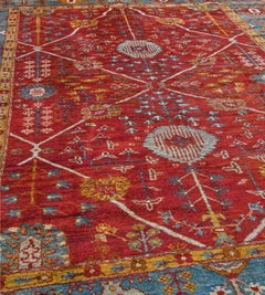 Antique Circa-1880 Wool Tomato-Red Bold Floral Anatolian Oushak Rug