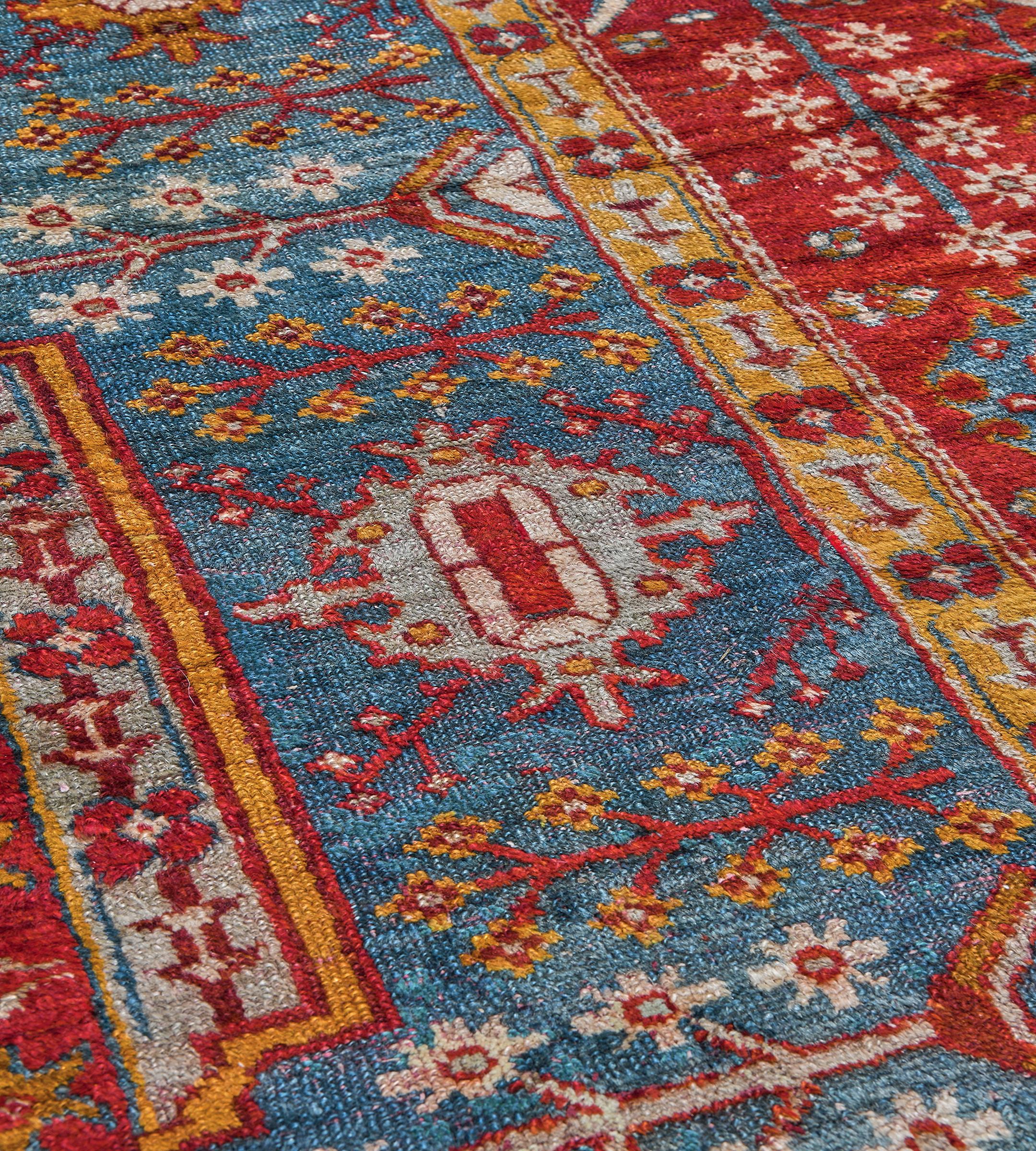 Antike CIRCA-1880 Wolle Tomate-Rot Bold Floral Anatolian Oushak Teppich (19. Jahrhundert) im Angebot