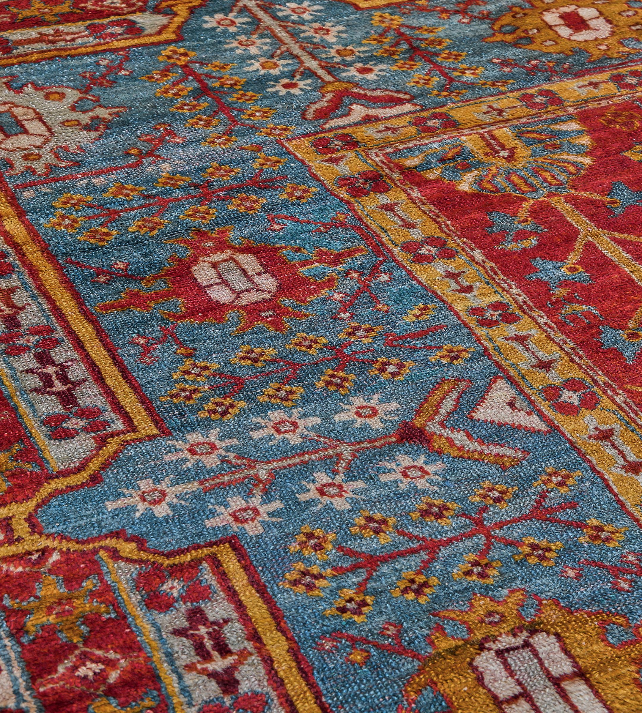 Antike CIRCA-1880 Wolle Tomate-Rot Bold Floral Anatolian Oushak Teppich im Angebot 1