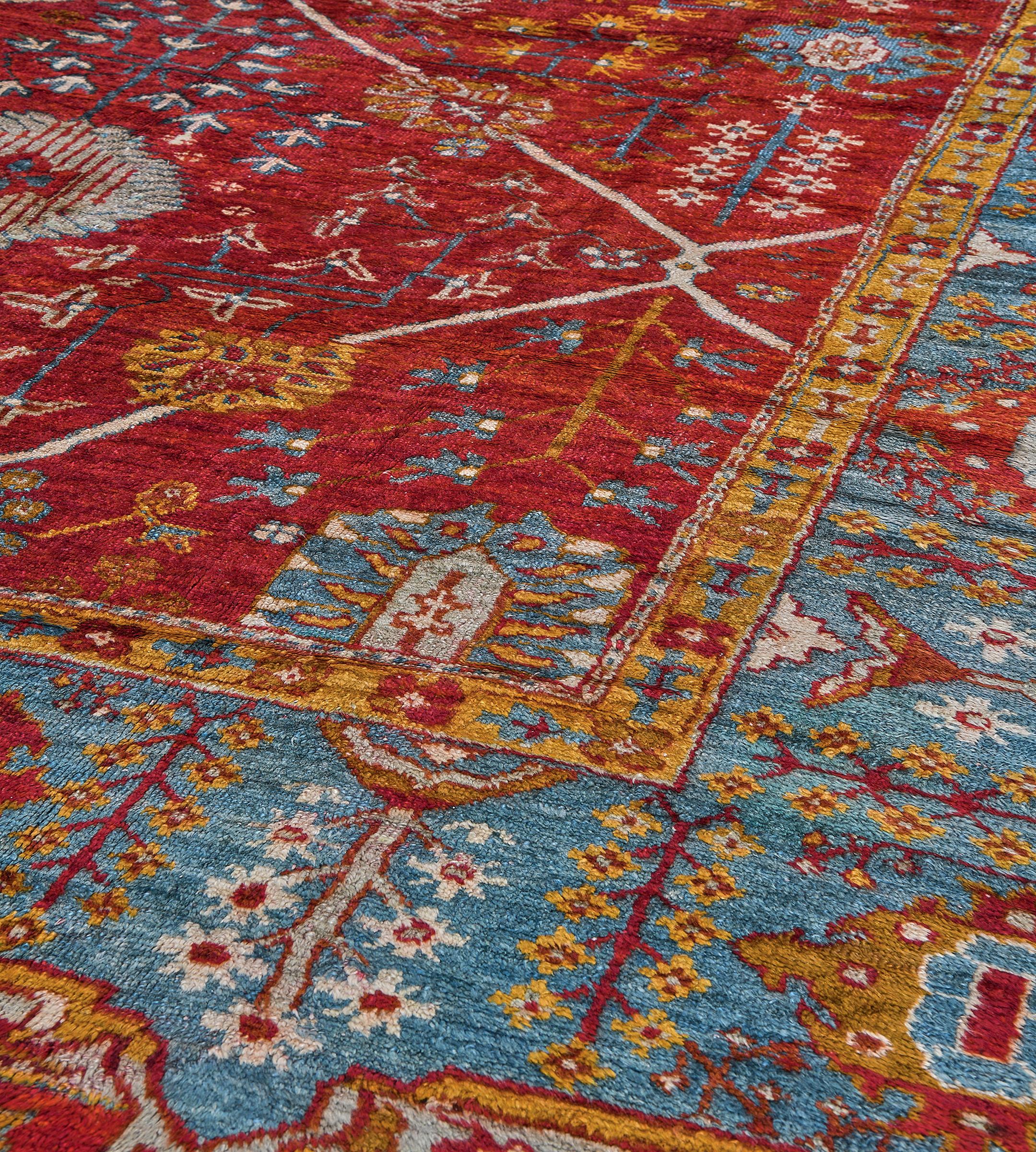 Antike CIRCA-1880 Wolle Tomate-Rot Bold Floral Anatolian Oushak Teppich im Angebot 2