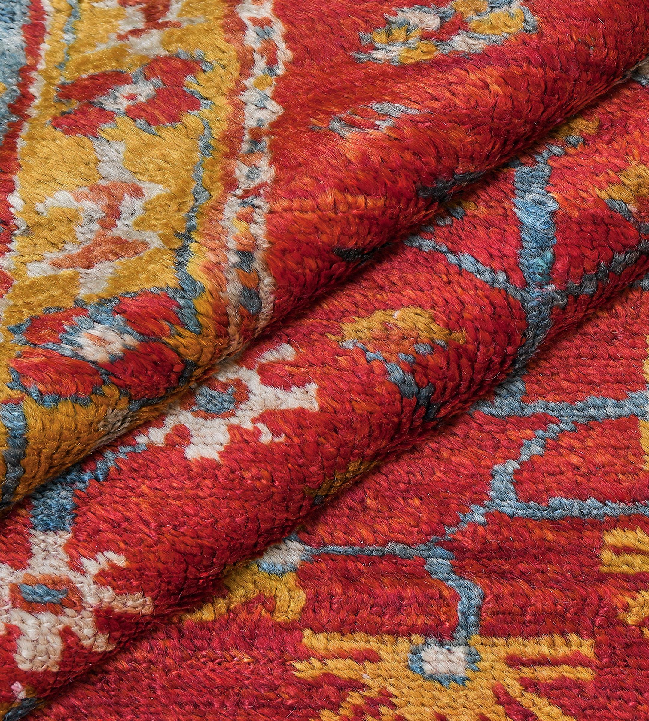 Antike CIRCA-1880 Wolle Tomate-Rot Bold Floral Anatolian Oushak Teppich im Angebot 3