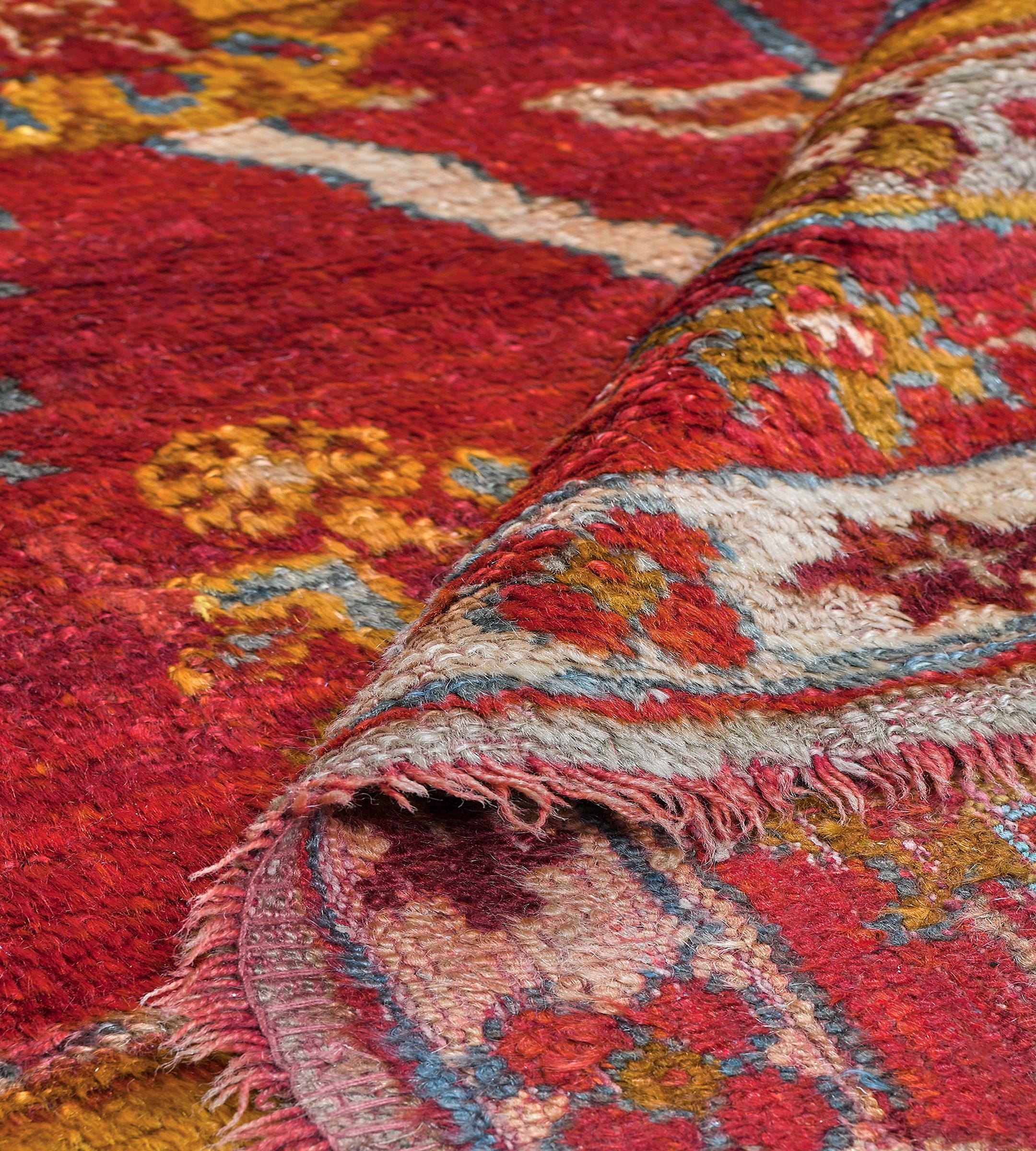 Antike CIRCA-1880 Wolle Tomate-Rot Bold Floral Anatolian Oushak Teppich im Angebot 4