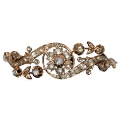 Antique Circa 1880s 12k Gold Natural Rose Cut Diamond Decorated Bracelet 