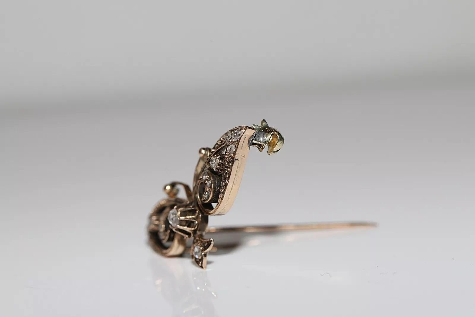 Antique Circa 1880s 14k Gold Natural Rose Cut Diamond ButterFly Brooch For Sale 4