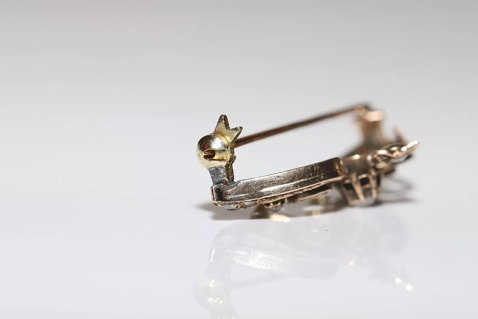 Antique Circa 1880s 14k Gold Natural Rose Cut Diamond ButterFly Brooch For Sale 6