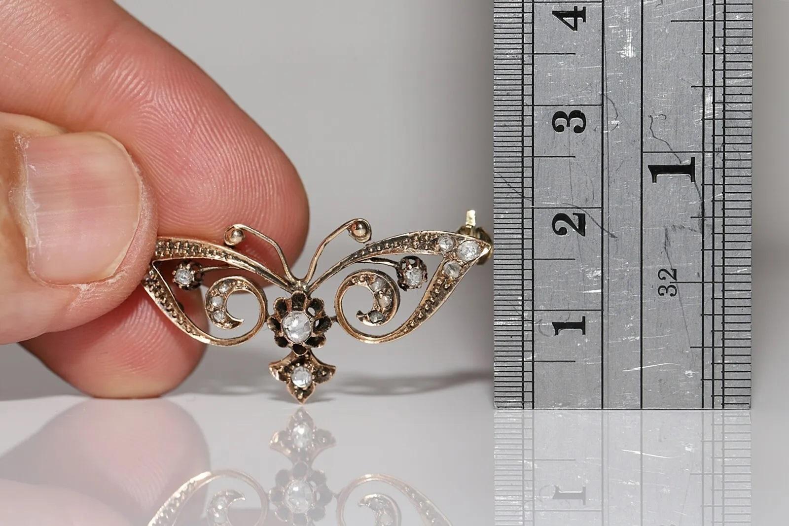 Victorian Antique Circa 1880s 14k Gold Natural Rose Cut Diamond ButterFly Brooch For Sale
