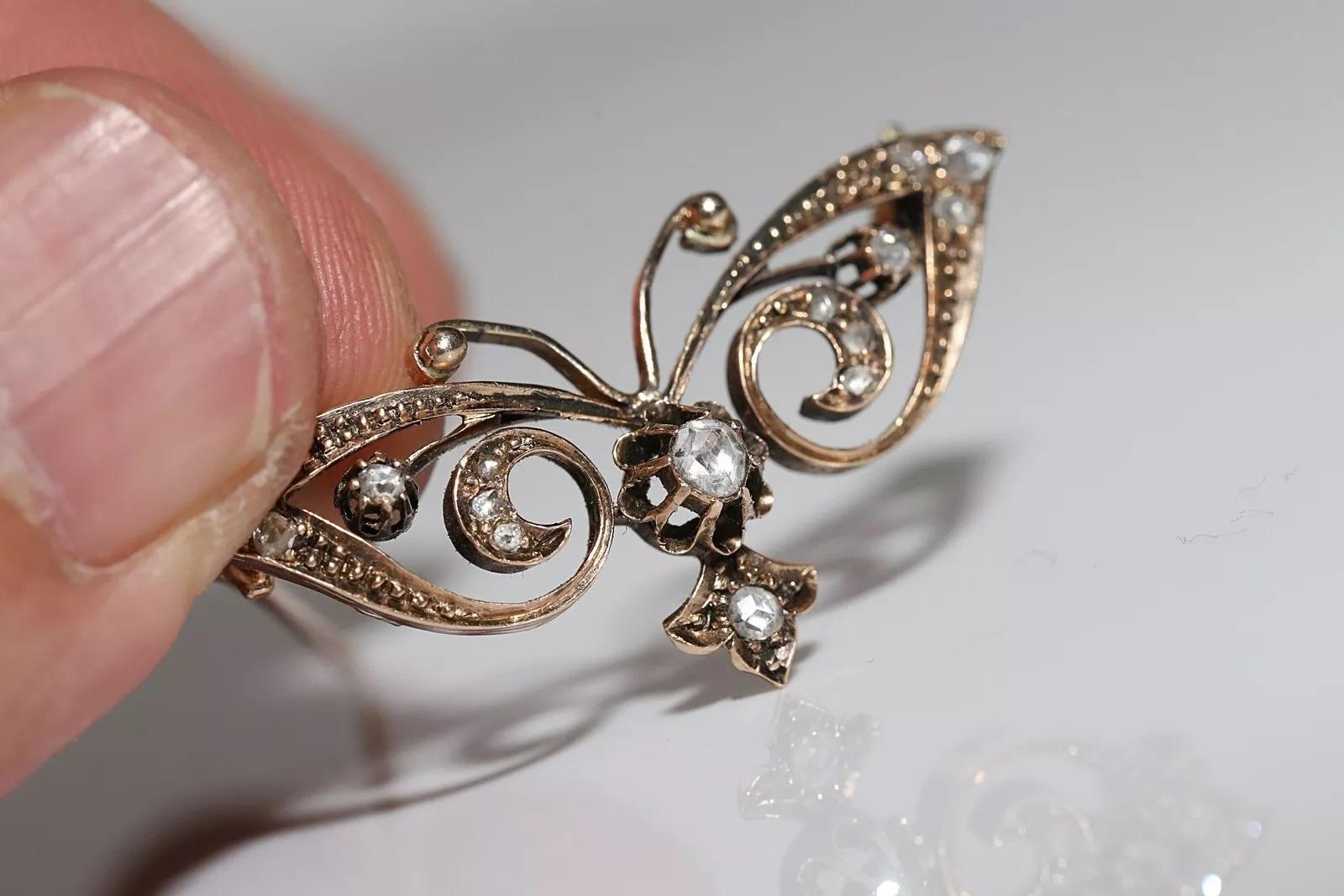 Antique Circa 1880s 14k Gold Natural Rose Cut Diamond ButterFly Brooch For Sale 3