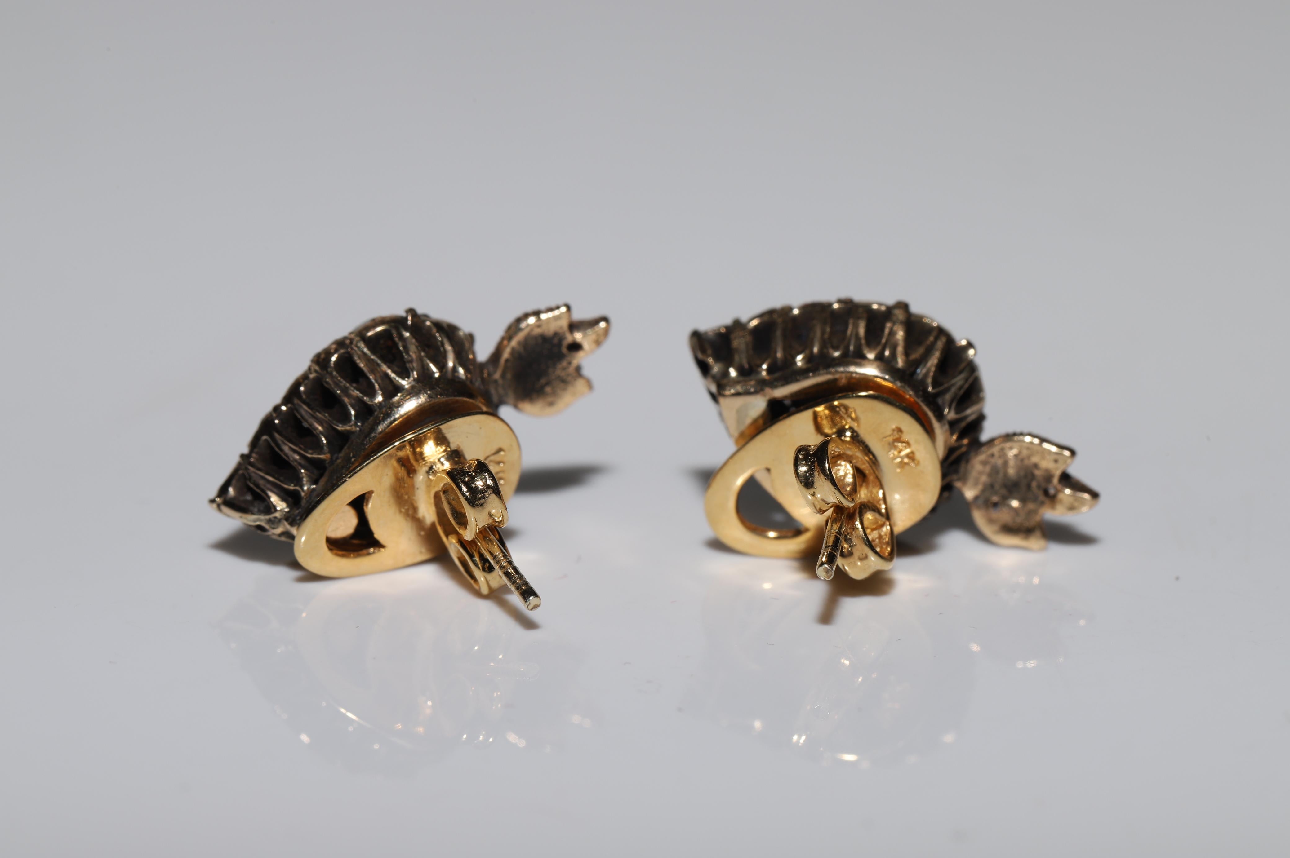 Antiker Herz-Ohrring, um 1880er Jahre, 14k Gold, natürlicher Diamant im Rosenschliff im Angebot 9