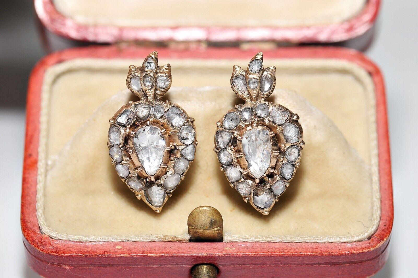 Antiker Herz-Ohrring, um 1880er Jahre, 14k Gold, natürlicher Diamant im Rosenschliff im Angebot 7
