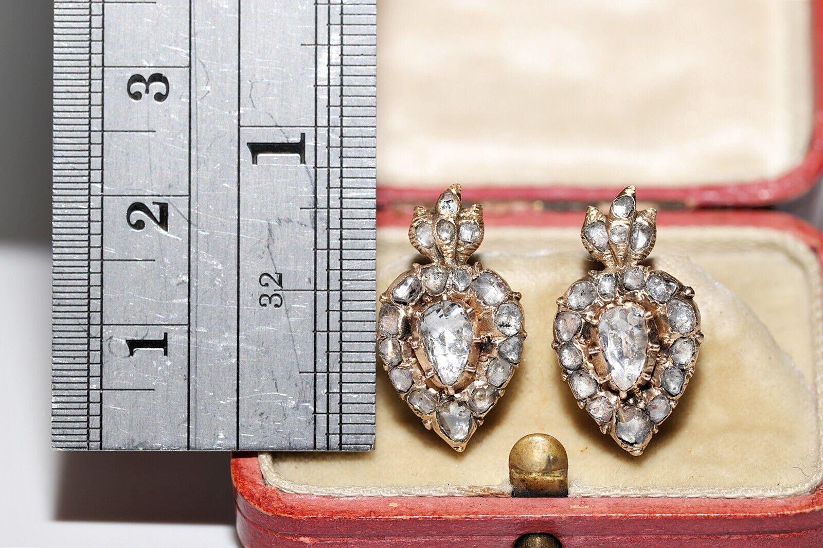 Antiker Herz-Ohrring, um 1880er Jahre, 14k Gold, natürlicher Diamant im Rosenschliff (Spätviktorianisch) im Angebot
