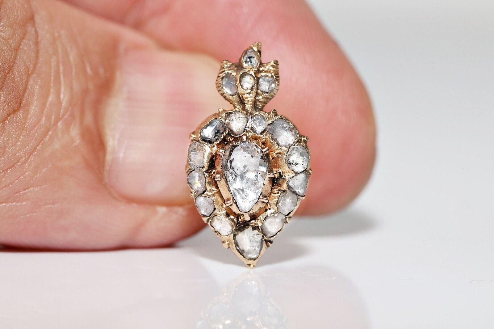 Antiker Herz-Ohrring, um 1880er Jahre, 14k Gold, natürlicher Diamant im Rosenschliff im Angebot 2