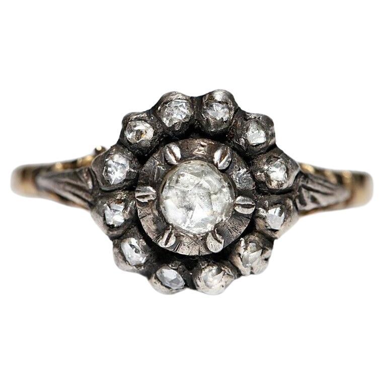 Antique Circa 1880s 14k Gold Top Silver 0.25 ct Natural Rose Cut Diamond Ring