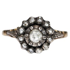 Antique Circa 1880s 14k Gold Top Silver 0.25 ct Natural Rose Cut Diamond Ring