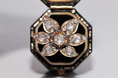 Antique Circa 1880s 18k Gold Natural Rose Cut Diamond And Enamel Ring