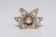 Antique Circa 1880s 18k Gold Natural Rose Cut Diamond And Enamel Ring