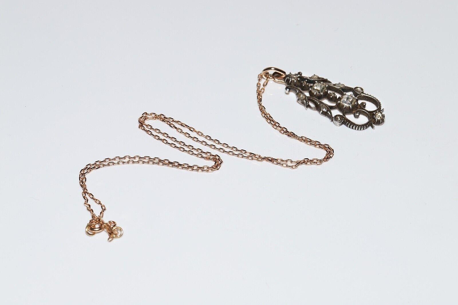Antique Circa 1880s 18k Gold Top Silver Natural Diamond Pendant Necklace  For Sale 6