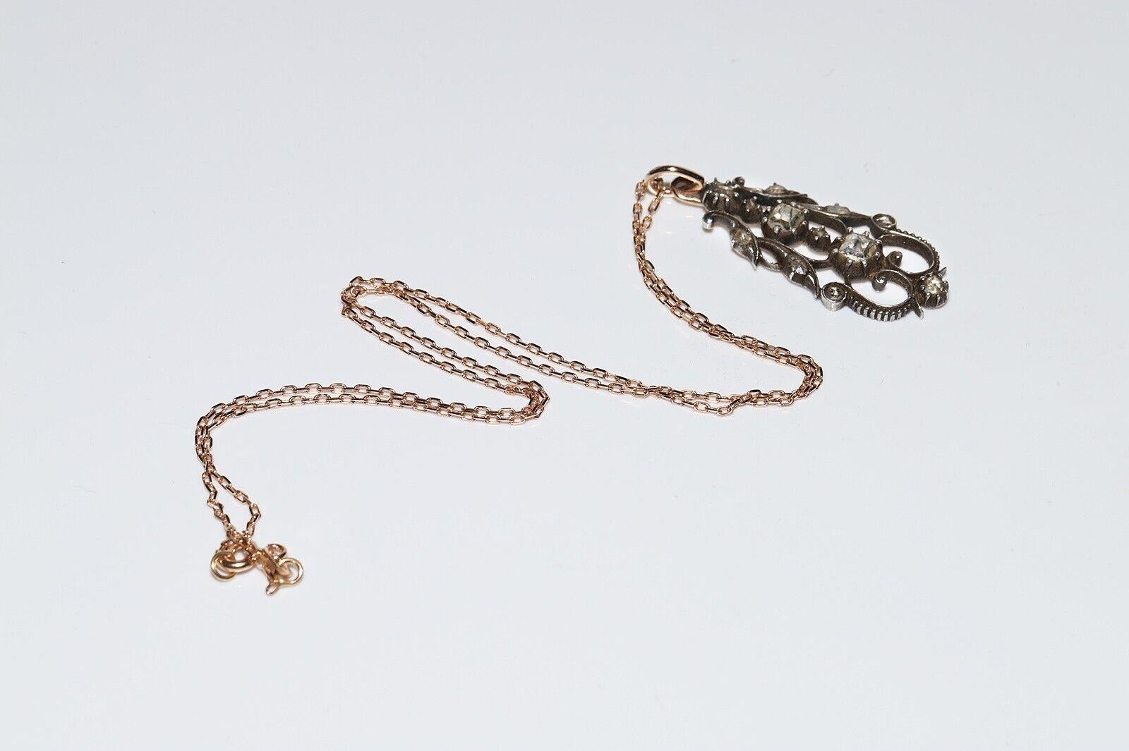 Antike CIRCA 1880er Jahre 18k Gold Top Silber natürlichen Diamant-Anhänger Halskette im Angebot 7