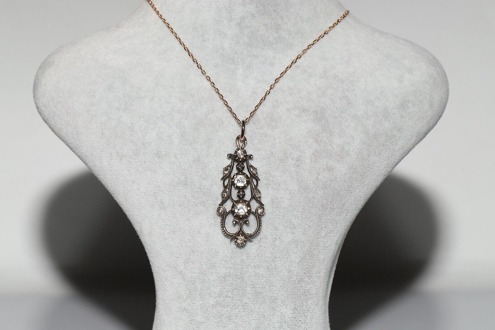 Antike CIRCA 1880er Jahre 18k Gold Top Silber natürlichen Diamant-Anhänger Halskette (Viktorianisch) im Angebot