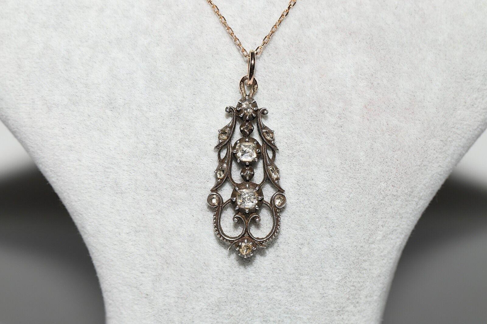 Antike CIRCA 1880er Jahre 18k Gold Top Silber natürlichen Diamant-Anhänger Halskette im Zustand „Gut“ im Angebot in Fatih/İstanbul, 34