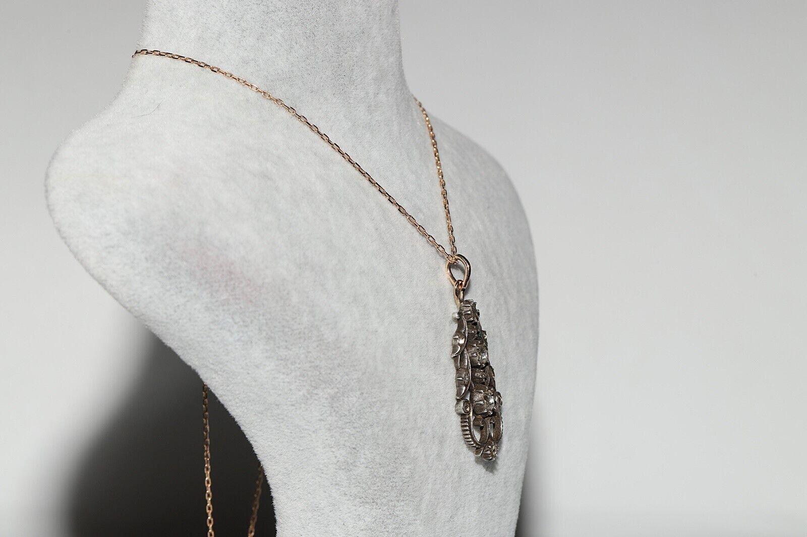 Antike Halskette mit natürlichem Diamant-Anhänger, ca. 1880er Jahre, 18 Karat Gold Top Silber  Damen im Angebot
