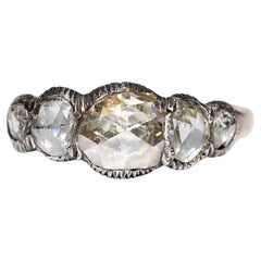 Antiker 18 Karat Gold Top Silber Natürlicher Rosenschliff Diamant Dekorierter Ring, um 1880er Jahre