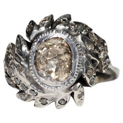 Antiker Solitär-Ring, ca. 1880er Jahre, 8k Gold Top Silber natürlicher Diamant im Rosenschliff