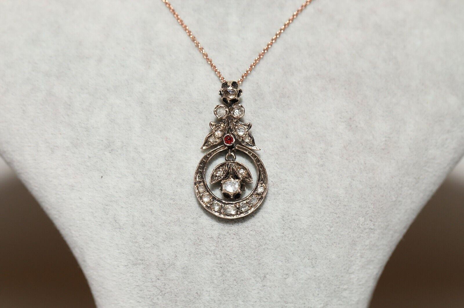 Antike CIRCA 1880er Jahre natürlichen Rosenschliff Diamant dekoriert Halskette im Angebot 6