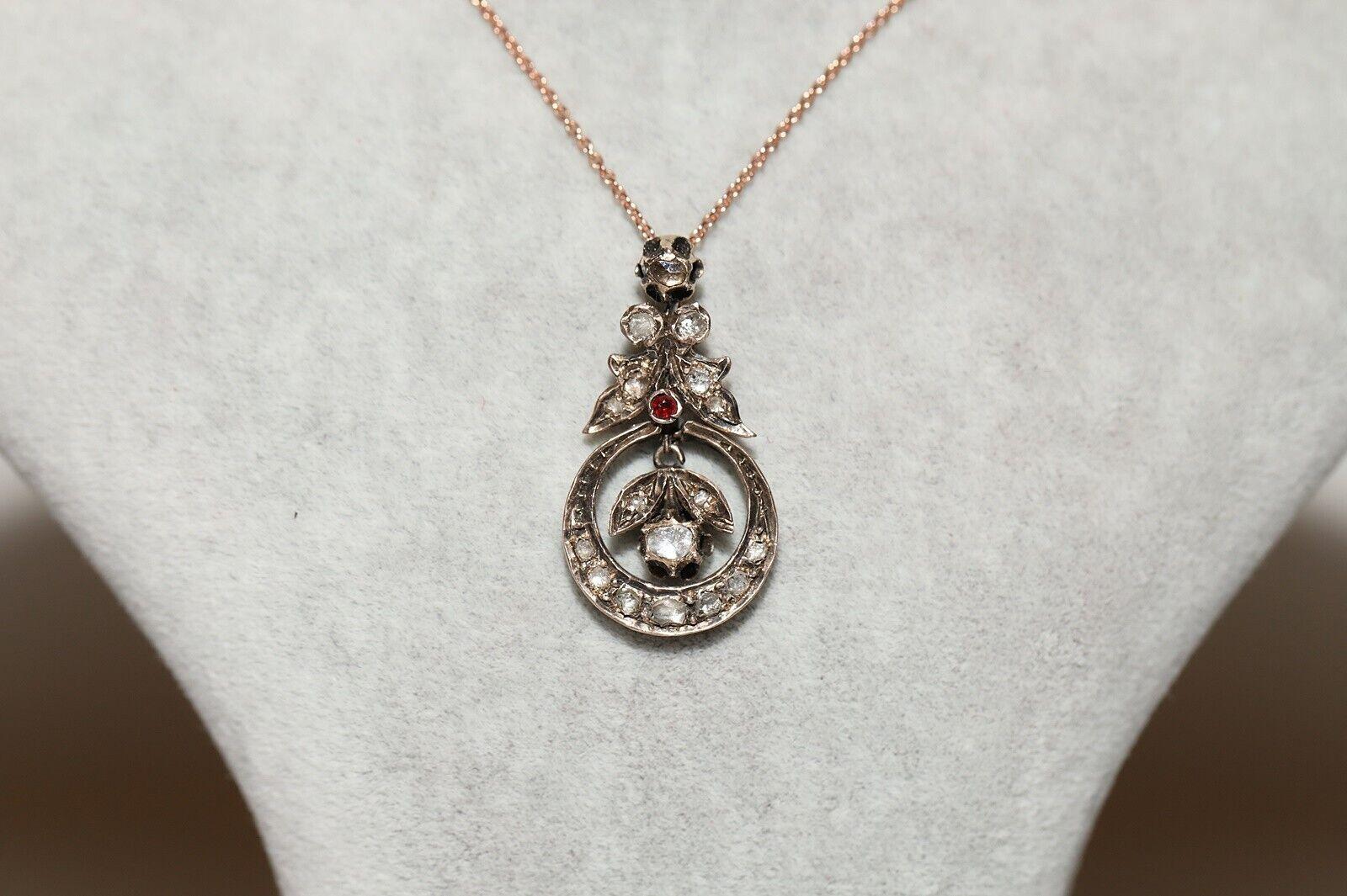 Collier ancien décoré de diamants naturels taille rose des années 1880 en vente 6