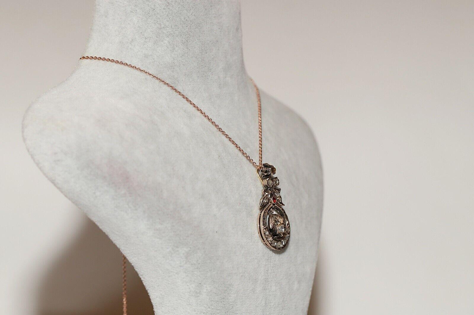 Victorien Collier ancien décoré de diamants naturels taille rose des années 1880 en vente