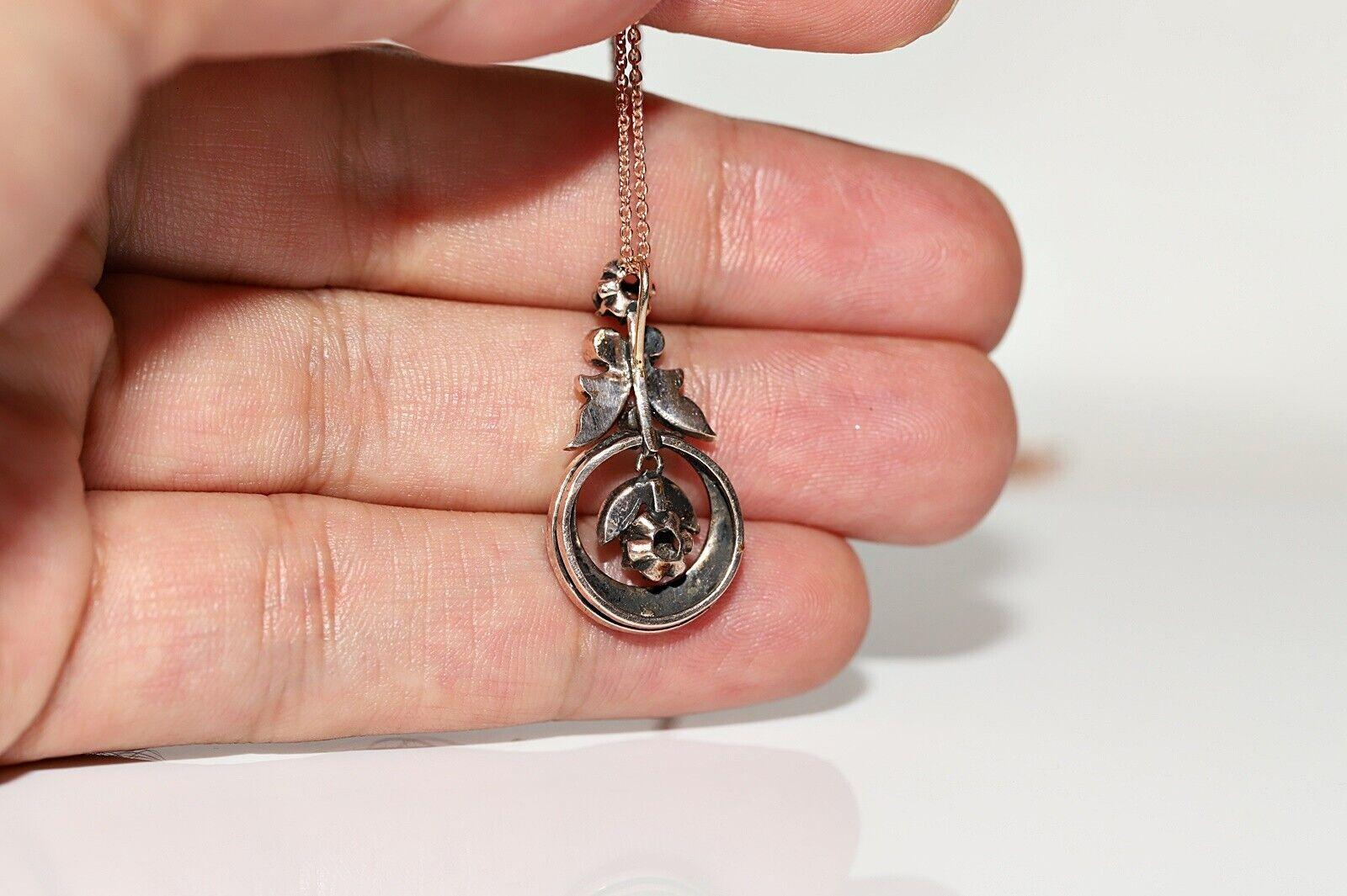 Collier ancien décoré de diamants naturels taille rose des années 1880 en vente 3