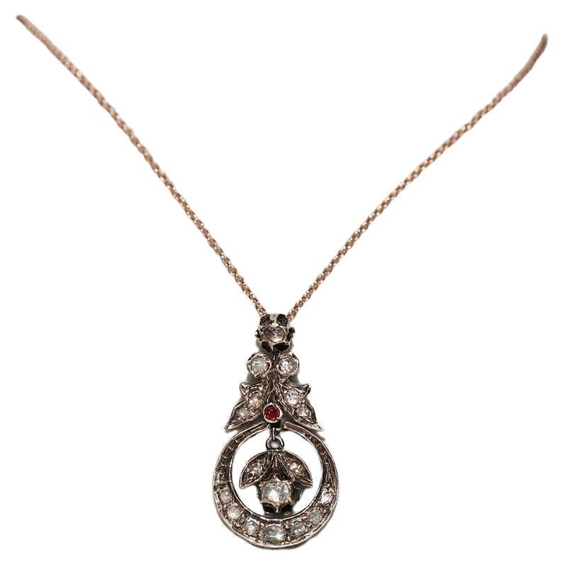 Antike CIRCA 1880er Jahre natürlichen Rosenschliff Diamant dekoriert Halskette im Angebot