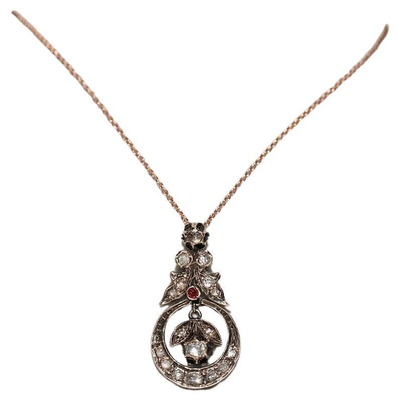 Collier ancien décoré de diamants naturels taille rose des années 1880