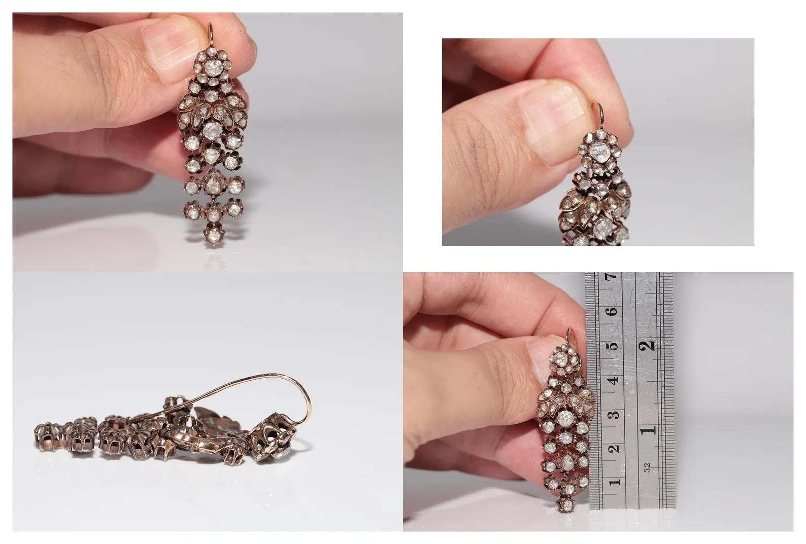 Antike CIRCA 1880er Ottoman 14k Gold Natural Rose Cut Diamond Drop Ohrring im Angebot 4
