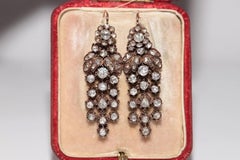 Antique Circa 1880s Ottoman 14k Gold Natural Rose Cut Diamond Drop Earring