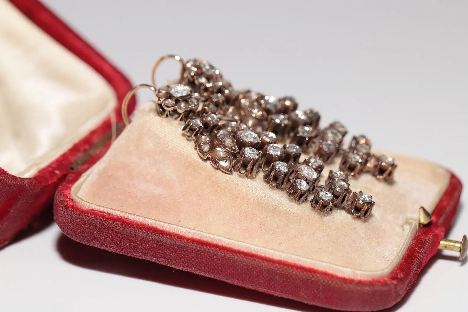 Antike CIRCA 1880er Ottoman 14k Gold Natural Rose Cut Diamond Drop Ohrring (Viktorianisch) im Angebot