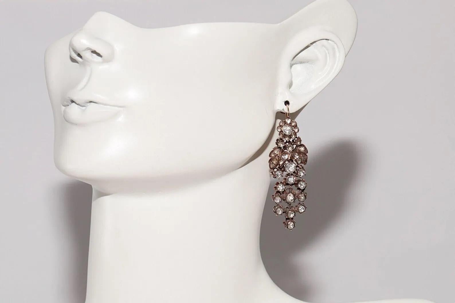 Antike CIRCA 1880er Ottoman 14k Gold Natural Rose Cut Diamond Drop Ohrring im Zustand „Gut“ im Angebot in Fatih/İstanbul, 34