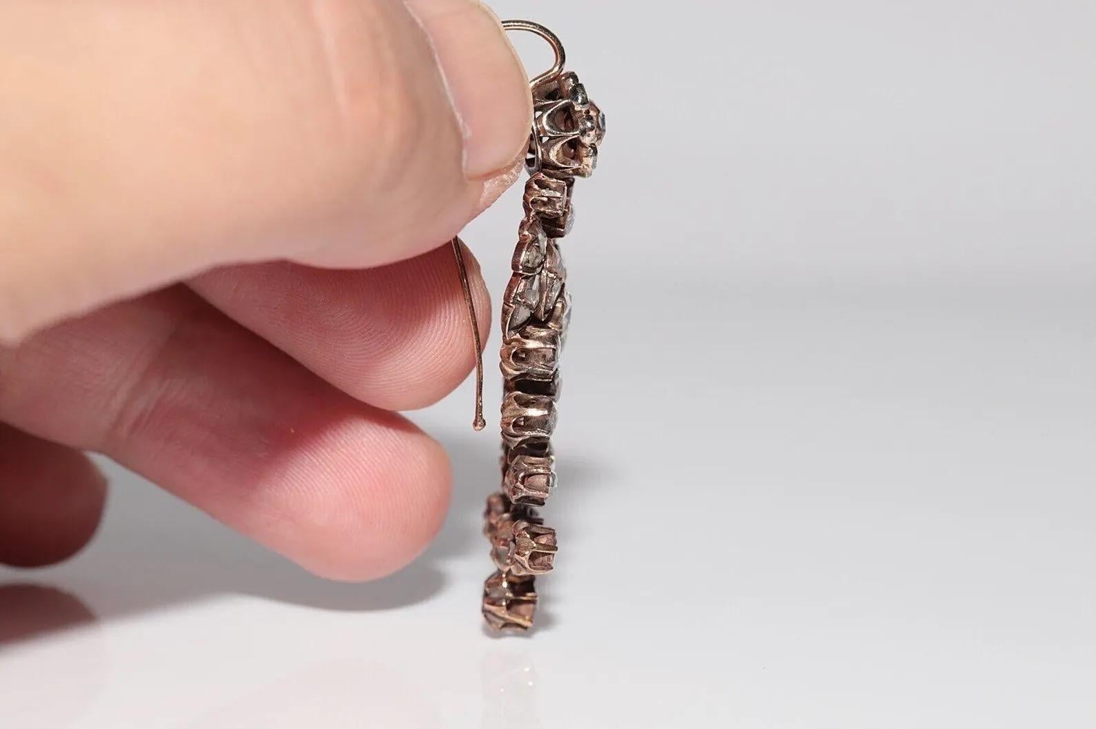 Antike CIRCA 1880er Ottoman 14k Gold Natural Rose Cut Diamond Drop Ohrring Damen im Angebot