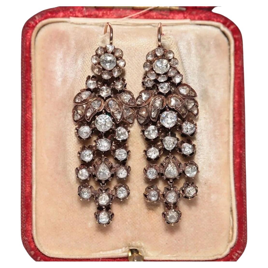 Antiguo Circa 1880s Otomano Pendiente de Gota de Diamante de Oro de 14 quilates talla rosa natural