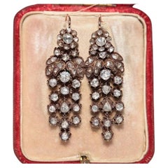 Antique Circa 1880s Ottoman 14k Gold Natural Rose Cut Diamond Drop Earring
